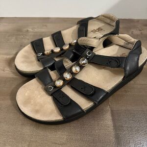 SAS T-Strap Sandal Gem Black Women 6.5 Adjustable Tripad Comfort Strappy Wedge